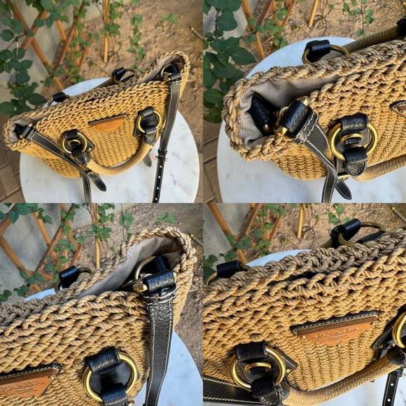 SOLD Prada Leather Trimmed Woven Rope Tote - Picture 5 of 15